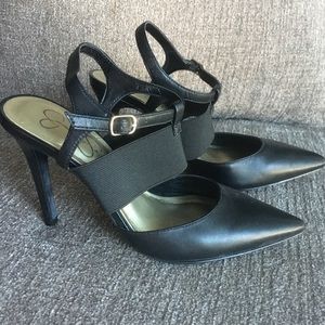 Jessica Simpson Black Pointed Toe Leather Heels